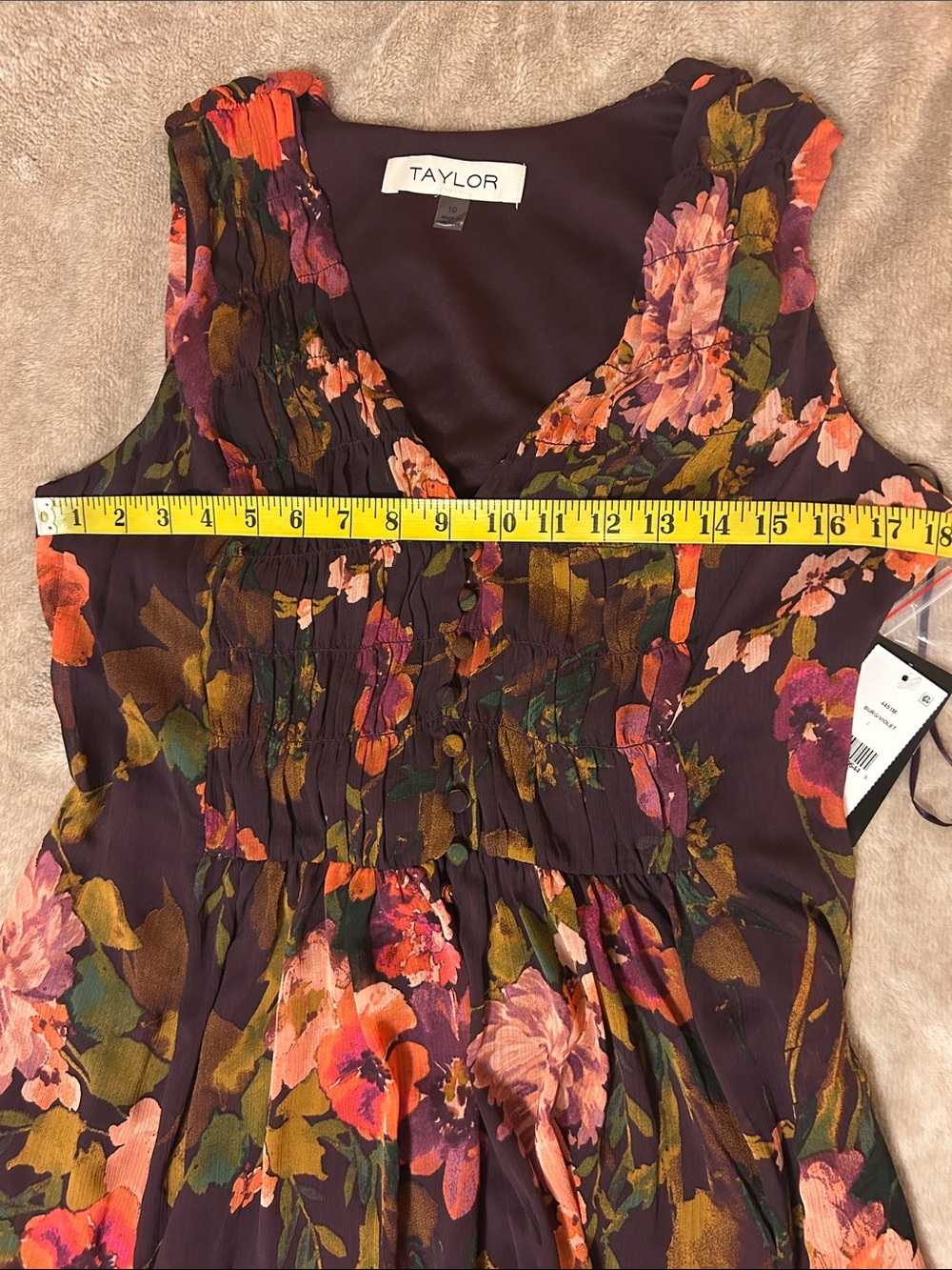 Taylor Chiffon Floral V-Neck Sleeveless Midi Dress in Burgundy/Violet Size 10 - Picture 9 of 9